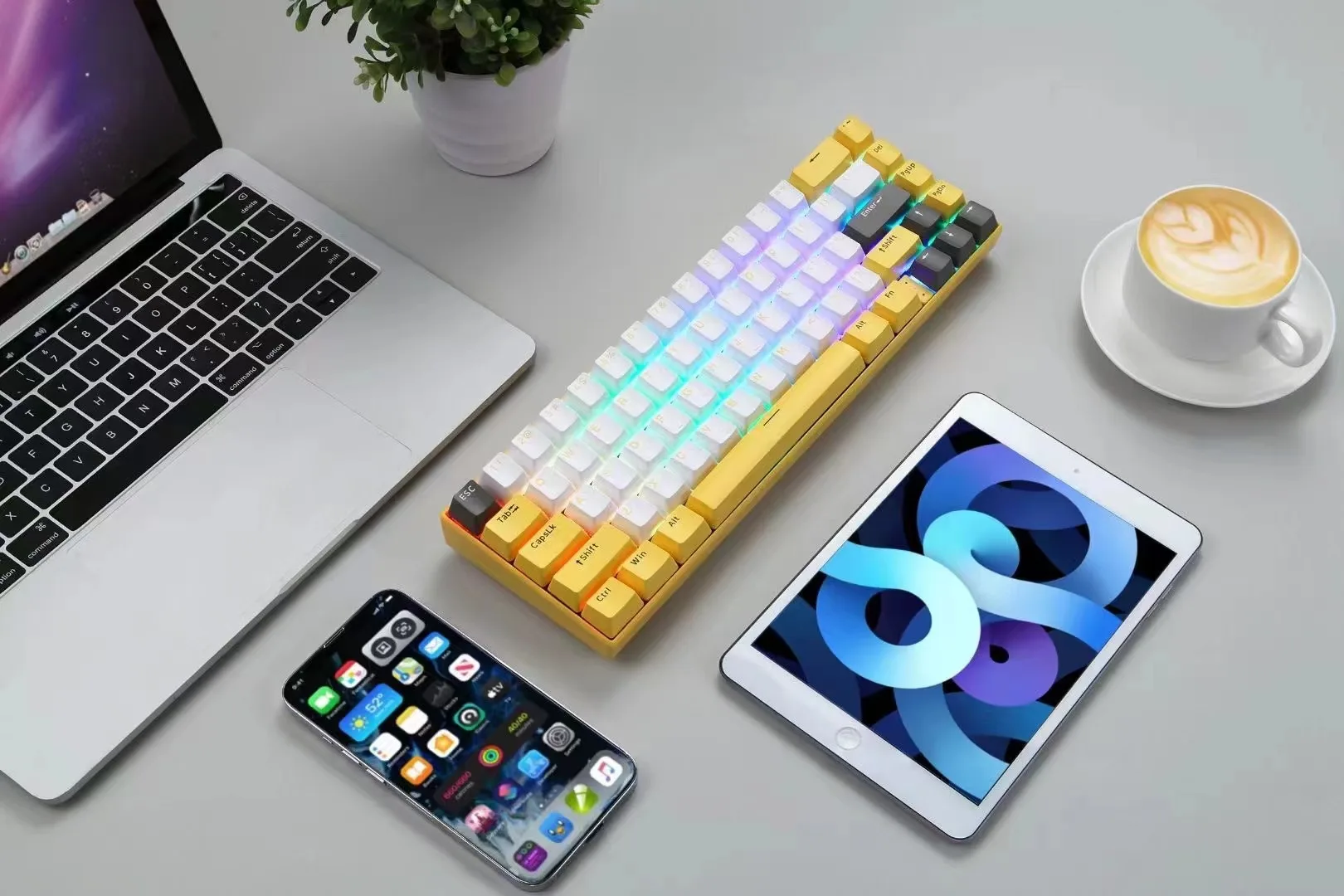 60% White Keyboard RGB 61 Keys PBT Computer Gaming Usb Wired Light Led Gamer Hot Swap Mechanical Keyboard