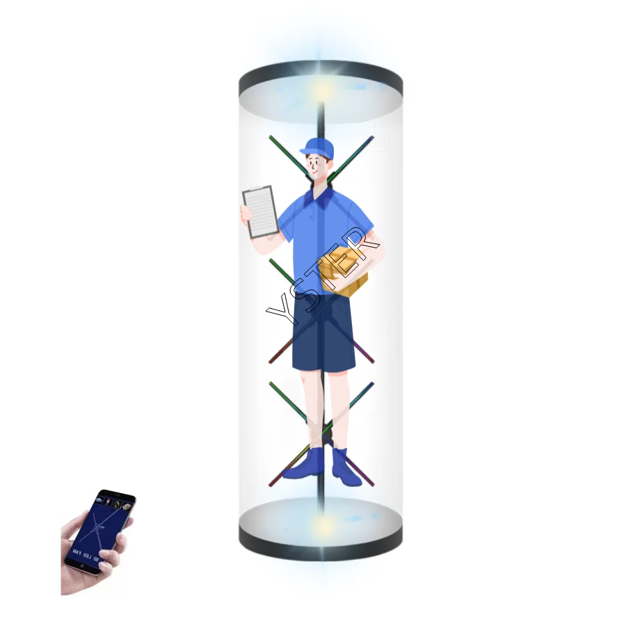 Pretty Cylinder showcase suspended human size 3D led fan high resolution advertising 3d led hologram