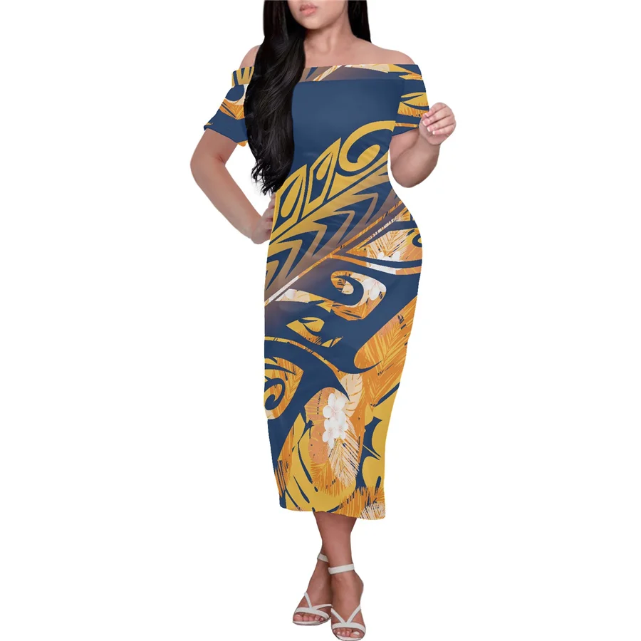 Cheap Price Maxi Dress Women Polynesian Samoan Print Floral Pacific Island Pattern Dresses Short Sleeve Bodycon Tribal Dress