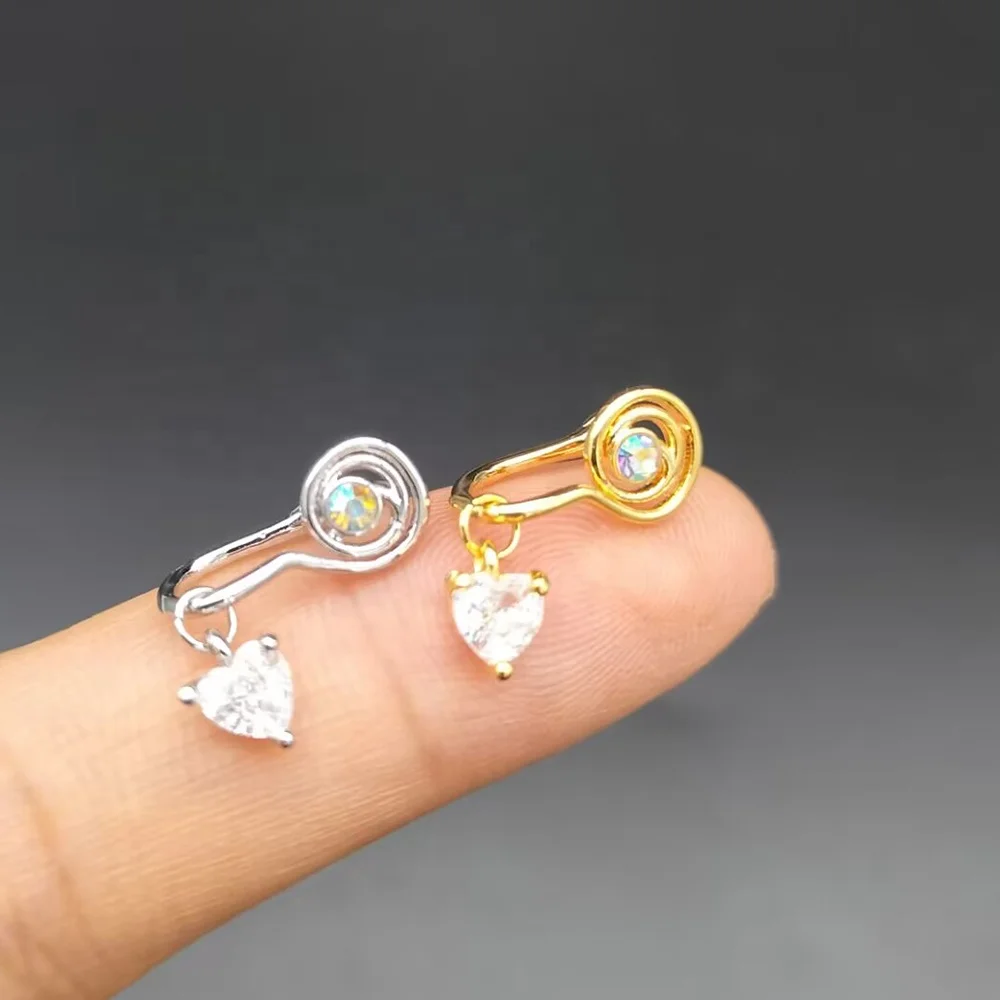 Multi Style nose cuffs for non pierced nose heart dangling   Nose Rings for Women and Men