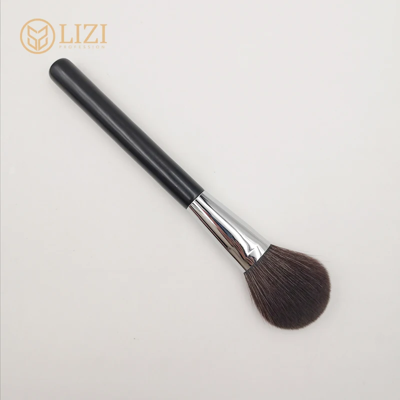 single black powder brush silver ferrule comfortable bristle matte wood handle blush brush DIY design makeup brush