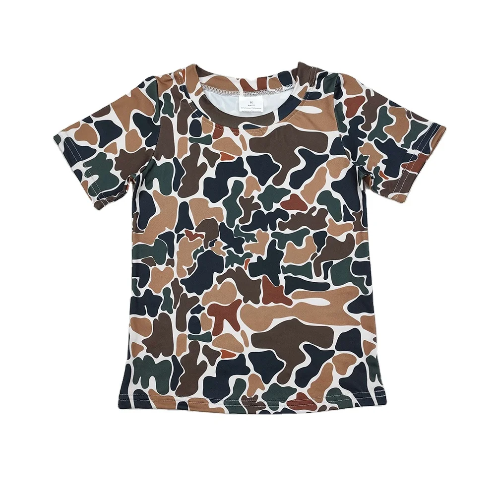 RTS Baby Boys Wholesale Short Sleeve Brown Green Duck Camo Camouflage Fishing Hunting Milk Silk Shirts Trendy T-Shirts Tops
