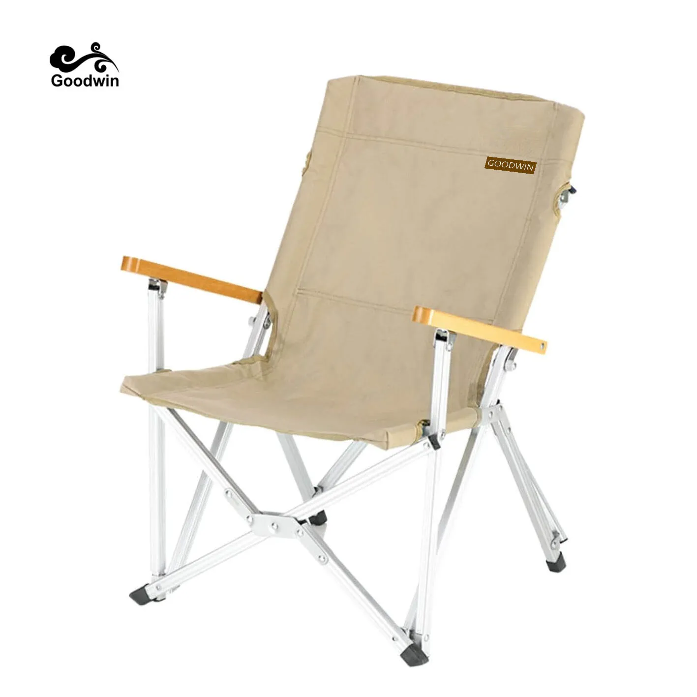 ODM Aluminum Outdoor Garden Beach Chair Wood Beech Armrest Folding Chair