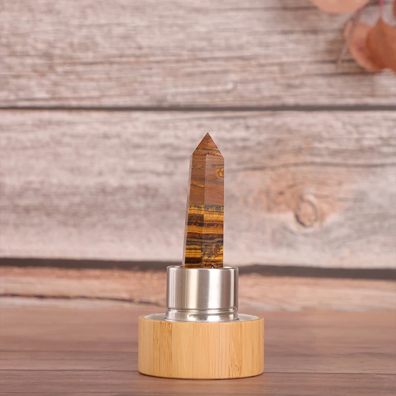 Amazon Top Quality Custom Logo 550ml Crystal Gemstone Healing Energy Crystal Gem Glass Water Bottle With Bamboo Lid