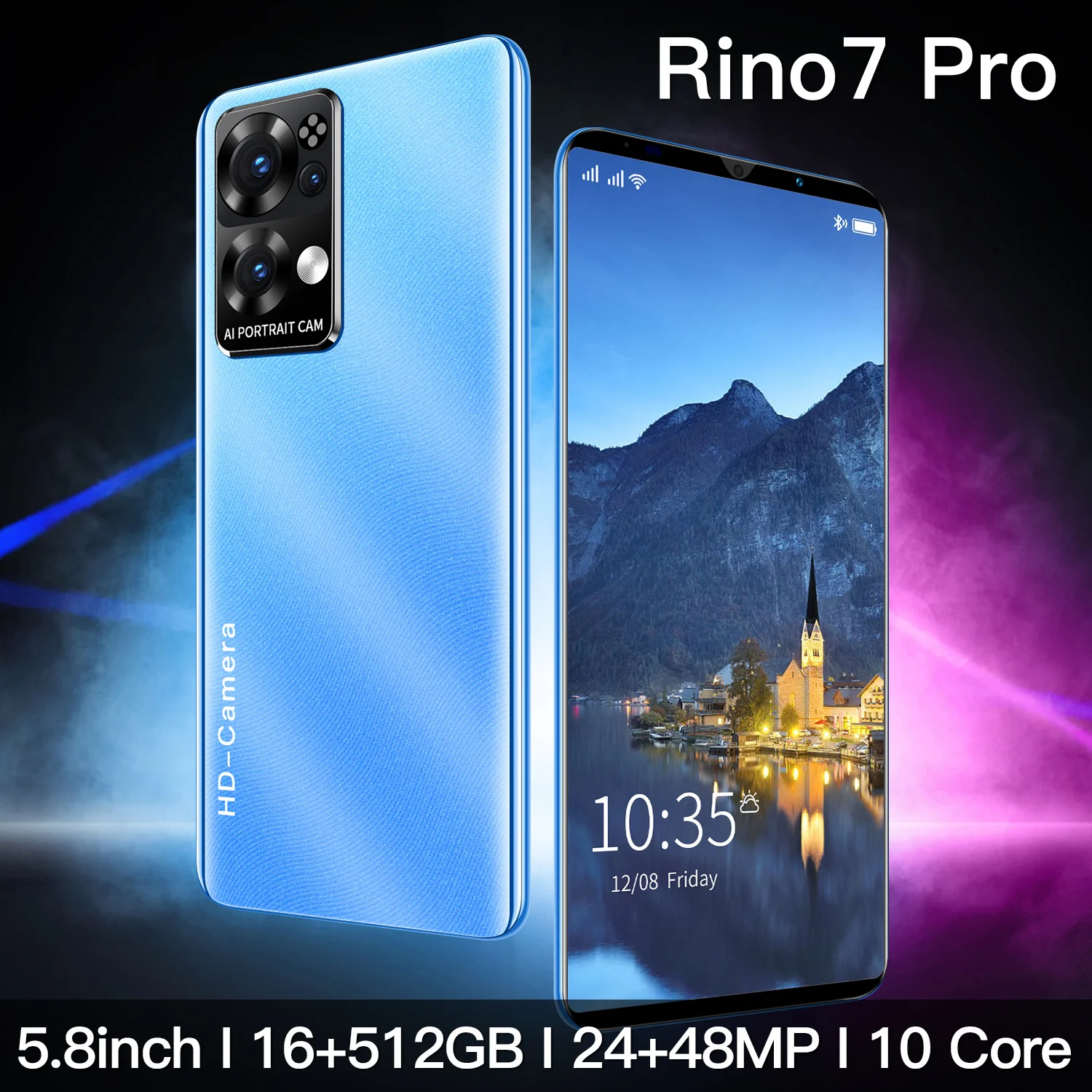 Phone Rino7pro OEM 5.8 inch Android Smartphones 16GB+512GB 10-Core 4G LET Cellphones Camera cell phone