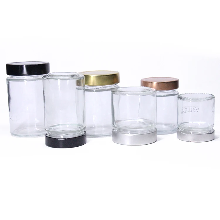 Stock Glass Jar Honey Jar Glass Jam Jars With Black Deep Twist Off Caps 106Ml 212Ml 314Ml 580Ml