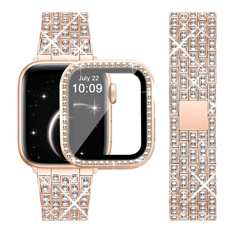 Цепочка из пяти бусин с алмазной инкрустацией для Iwatch Series 8 7 6 5 45 мм 42 браслет нержавеющей стали Apple Watch металлический ремешок часов