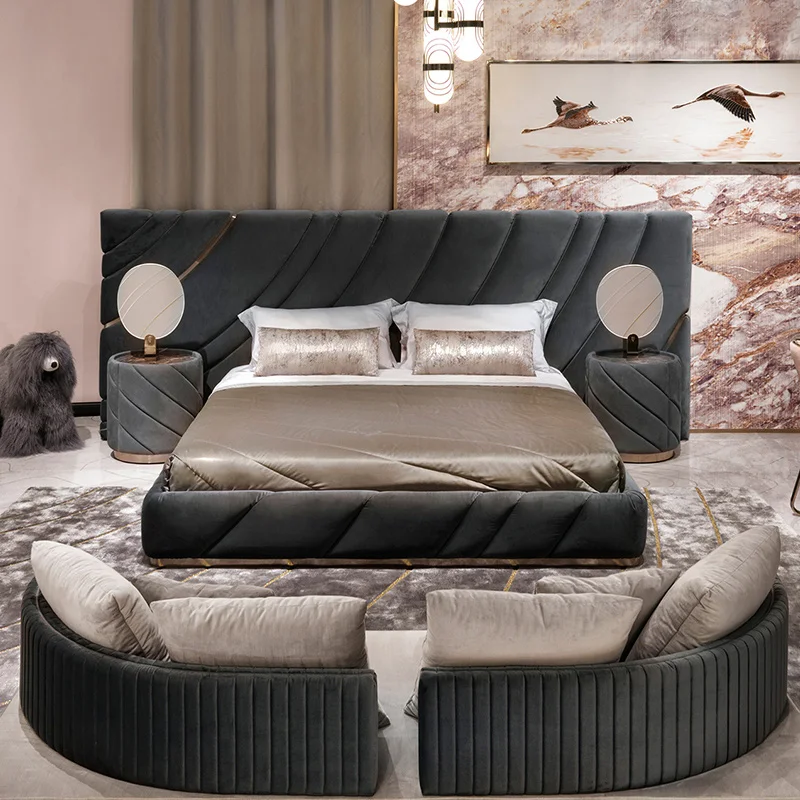 Italian Modern Imported Leather and Fabric king Size Bed Bed Room Furniture