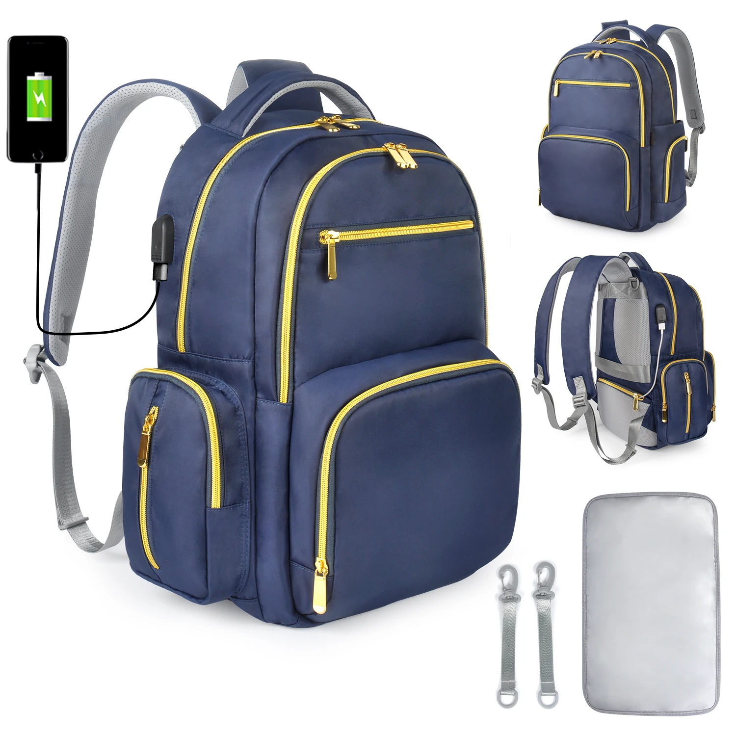 2023 water resistant large capacity  straps USB port, lightweight anti theft unisex and stylish nappy bag diaper bag