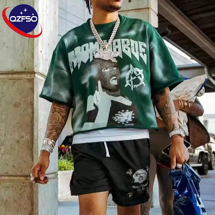 Manufacturer Boxy Tee Cotton Heavyweight T-shirt Oversized Tshirt Custom Logo Vintage Acid Wash Graphic Men Cropped T Shirt