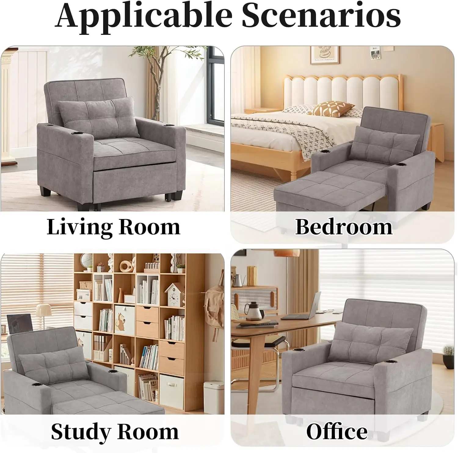 Pull Out Sleeper Bed Sleeper Bed Convertible Armchair with Cup Holders 3-in-1 Futon Chair Bed with Side Pocket