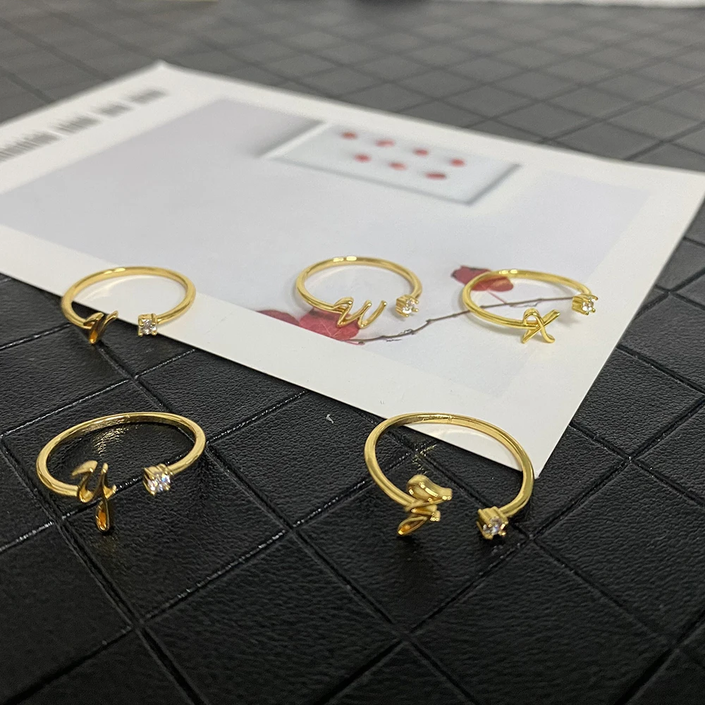 Resizable Knuckle Fashion Initial Gold Plated Letter Finger Ring Adjustable Diamond  Women Fashion Accessories
