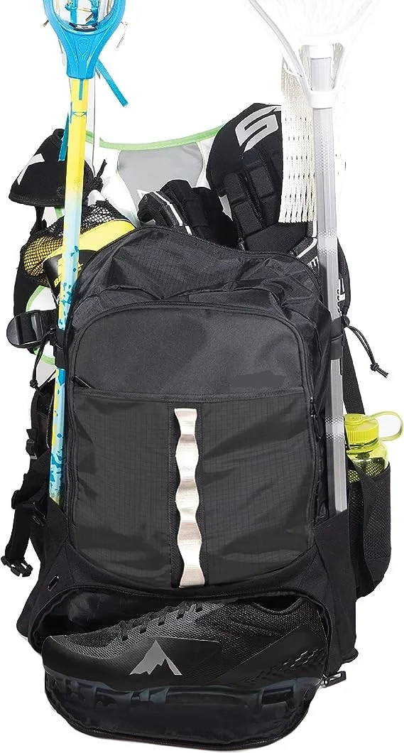 New Large Lacrosse Backpack - Holds All Lacrosse or Field Hockey Equipment - Two Stick Holders and Separate Cleats Compartment
