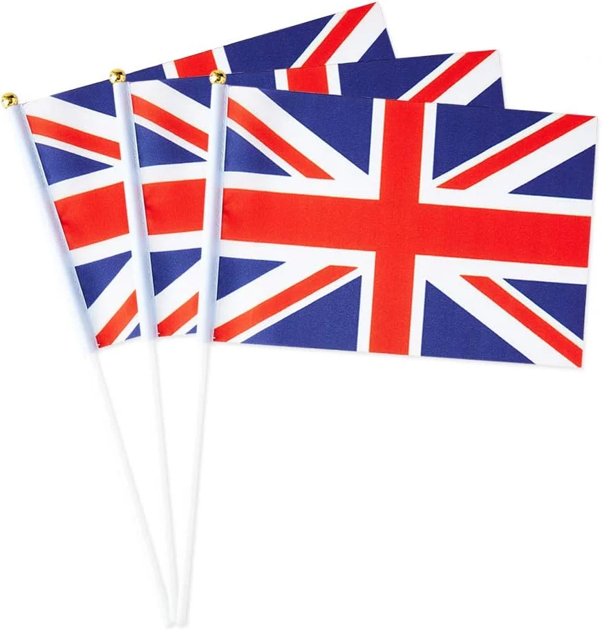 Heyuan Custom Digital Printing 12 X 18 Hand Small Flags UK United Kingdom Country Flag Red White Handmade Flag