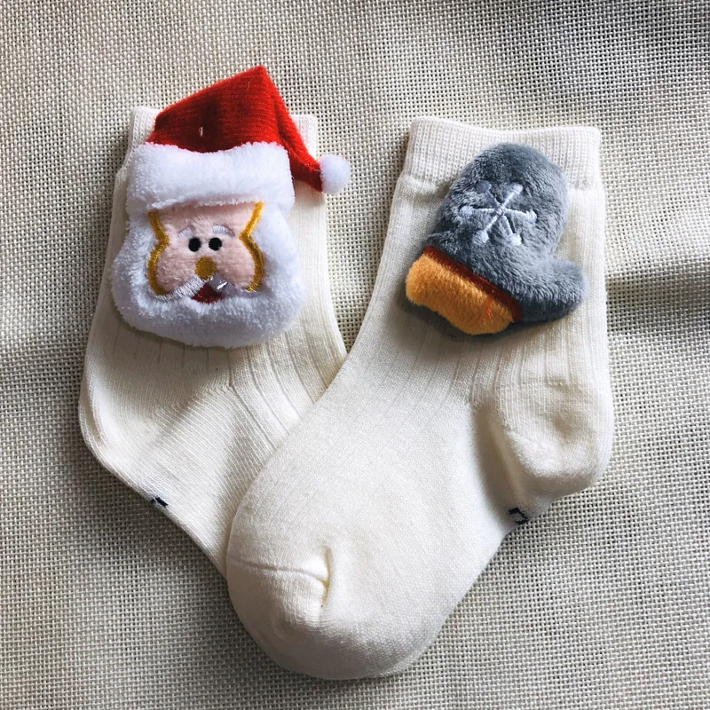 Вязаные хлопковые рождественские носки для малышей, толстые теплые уютные зимние Праздничные Носки средней длины с 3D рисунком на Рождество