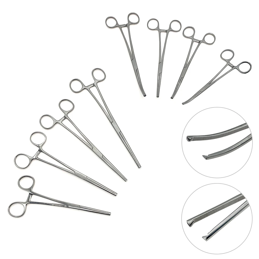 Stainless Steel Hemostatic Forceps Surgical Forceps Tool Hemostat Locking Clamps Forceps Fishing Pliers Curved/Straight Tip