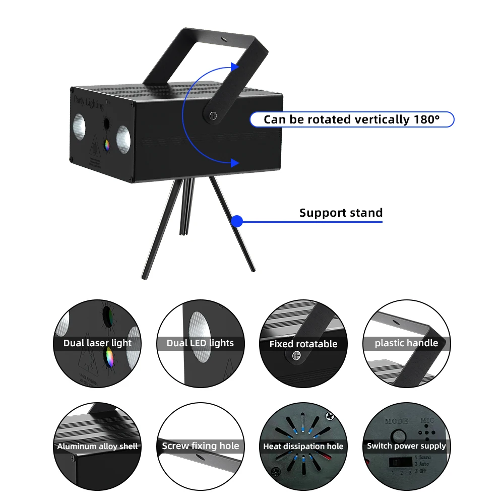 Mini With Tripod 10W Sound Control Dual RGB Led Laser Light Party Projector Lights DJ Laser Light