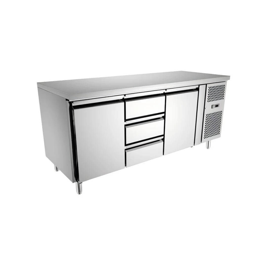Commercial 3-Door Counter Refrigerator Air Cooling Workbench 420L Capacity Stainless Steel Worktop 3-Door Refrigerator