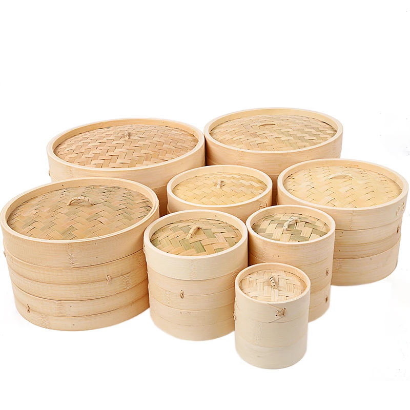 Wholesale High Quality Round Natural Mini Bamboo Steamer Basket Dimsum Bamboo Steamer Basket Food Container Bamboo Steame