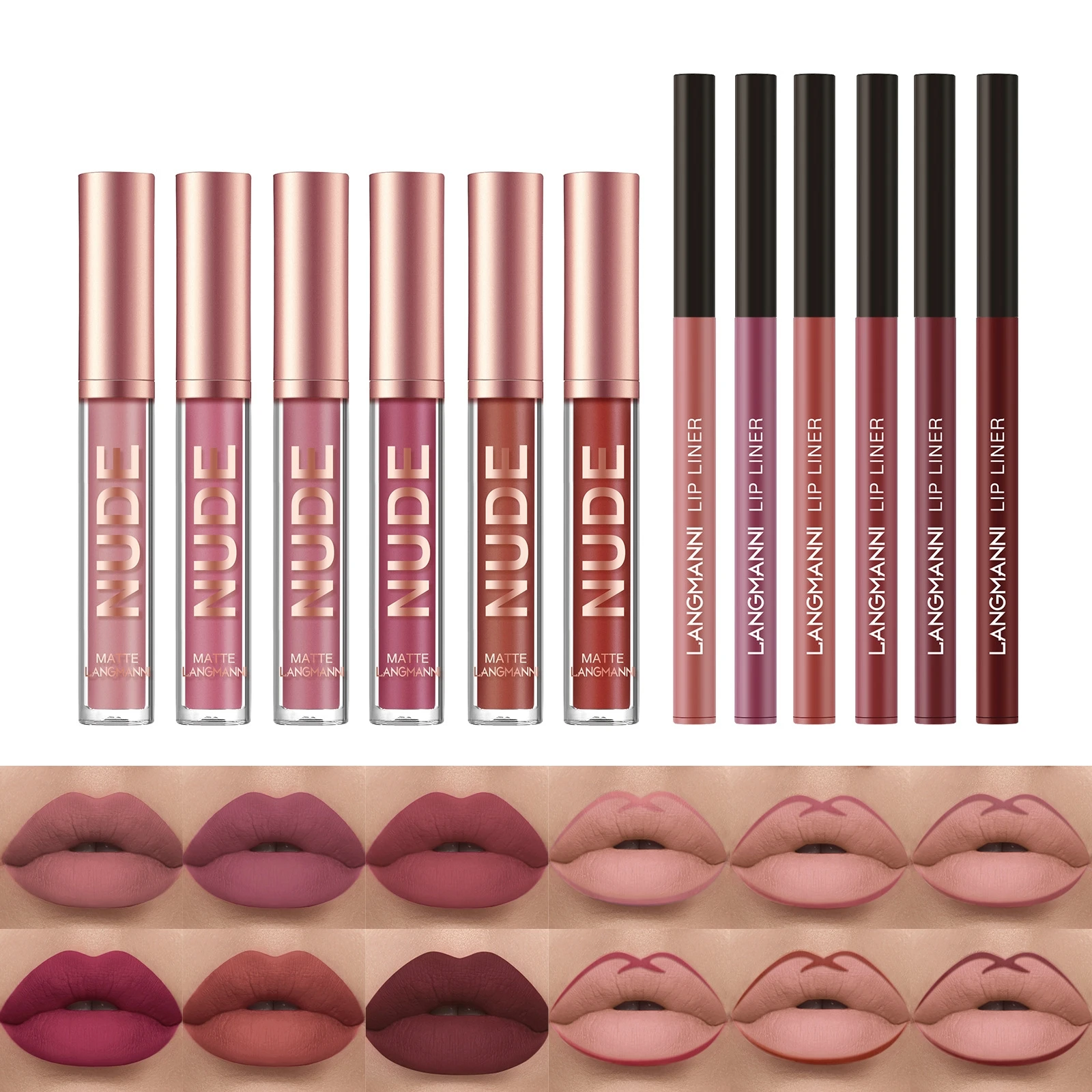 12Pcs korean makeup custom Nude Liquid Lipstick tinted lipgloss Pigment Matte Lip Stain gloss glaze Liner Pen make up Set kit
