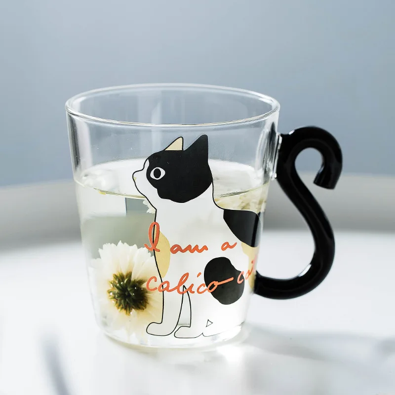 Hot Sales Cat Mugs Special Design Dessert Couple Cup Cat Mugs Glass Lucky Printing Creative Borosilicate Glass Cup Cat Mug