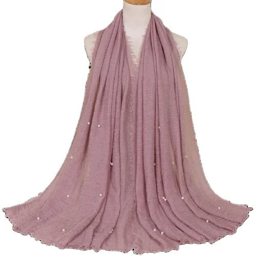 40 Colors New Arab Malaysia Long Shawl Wraps with Pearl Cotton Scarves Turkish Dubai Muslim Crinkle Hijab Scarf