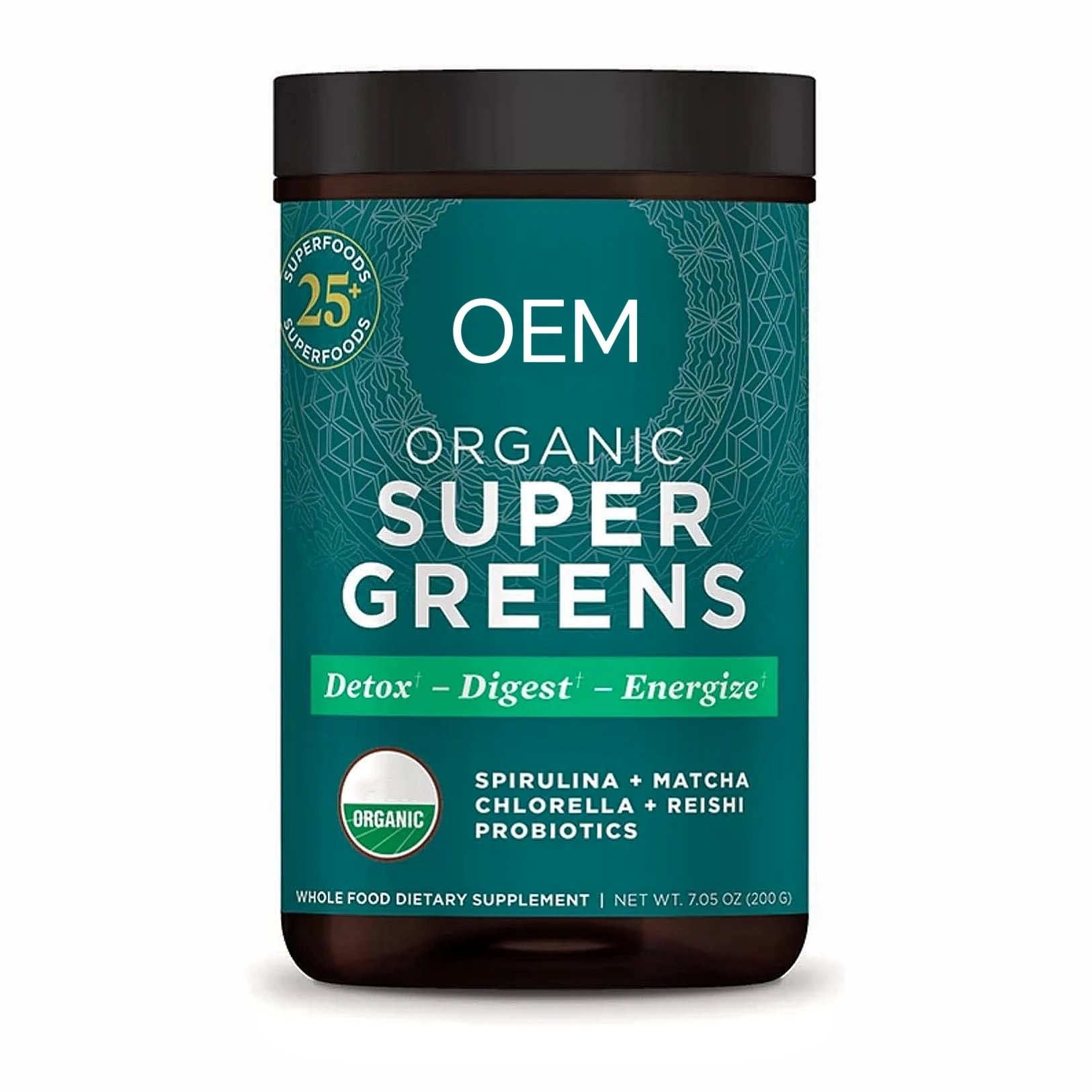 OEM Super Green Powder Spirulina Mix Powder Organic Superfood with Probiotic Chlorella Matcha Enzymes for indigestion person