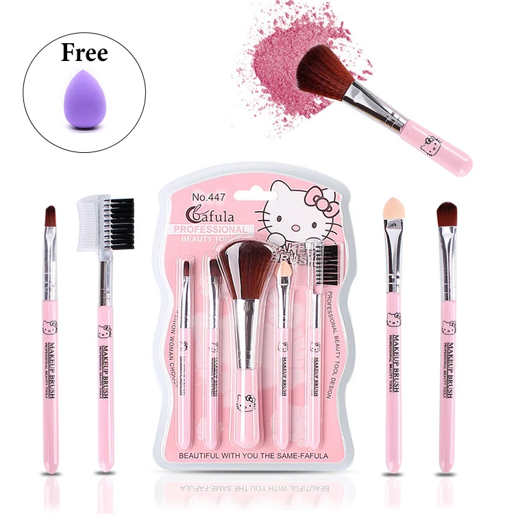 pink cute foundation brush make up brush set anime kitty natural flat brush plastic box case