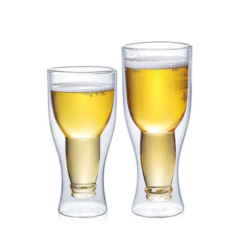 Creative Upside Down Design Beer Glasses Clear Double Wall Insulated Pub Mugs Freezable Glass for Beer Lovers