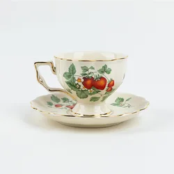 Gold Rim Ceramic Porcelain European English Vintage Coffee Tea  Cup Saucer Tea Pot Strawberry Cups Set