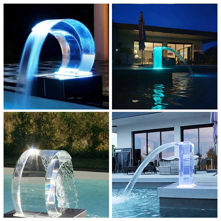 Outdoor Garden Landscape Waterfall Fountain Indoor Spillway Acrylic 15w Ip65 Rgb Led Pool Water Fall With Led Lights