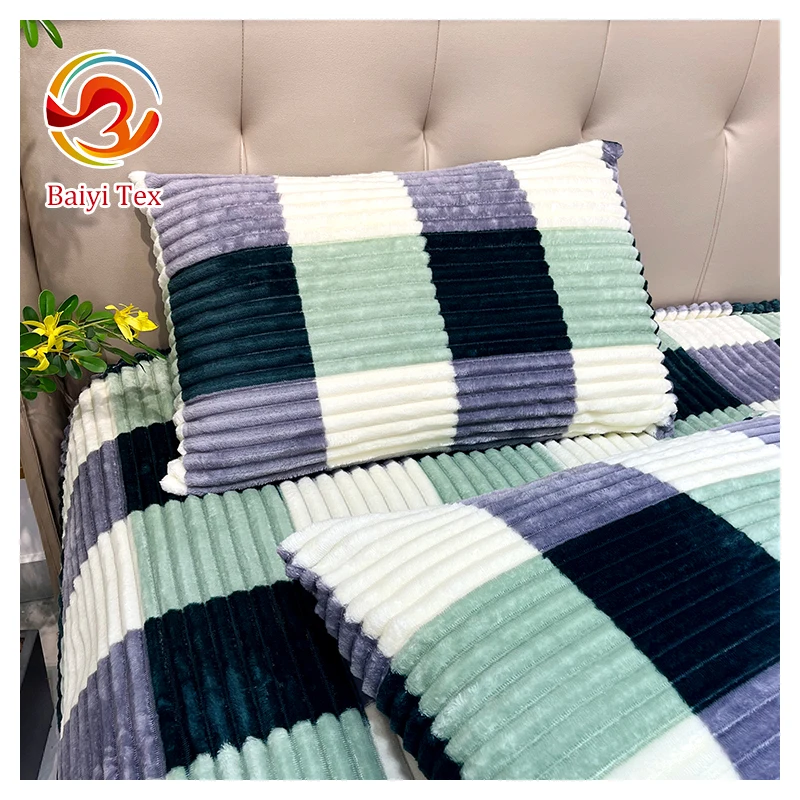 Soft Dyed Polar Flannel Fleece Modern Solid Color Design 100 Polyester Striped Throw Blanket Plush Baby Sofa Blanket