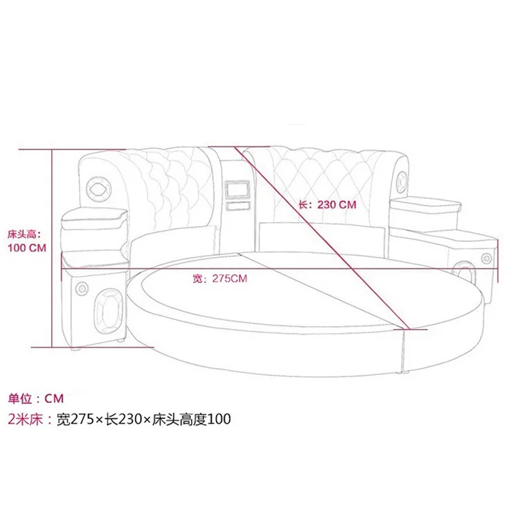 Romantic soft bed Italian style Round bed with massage function