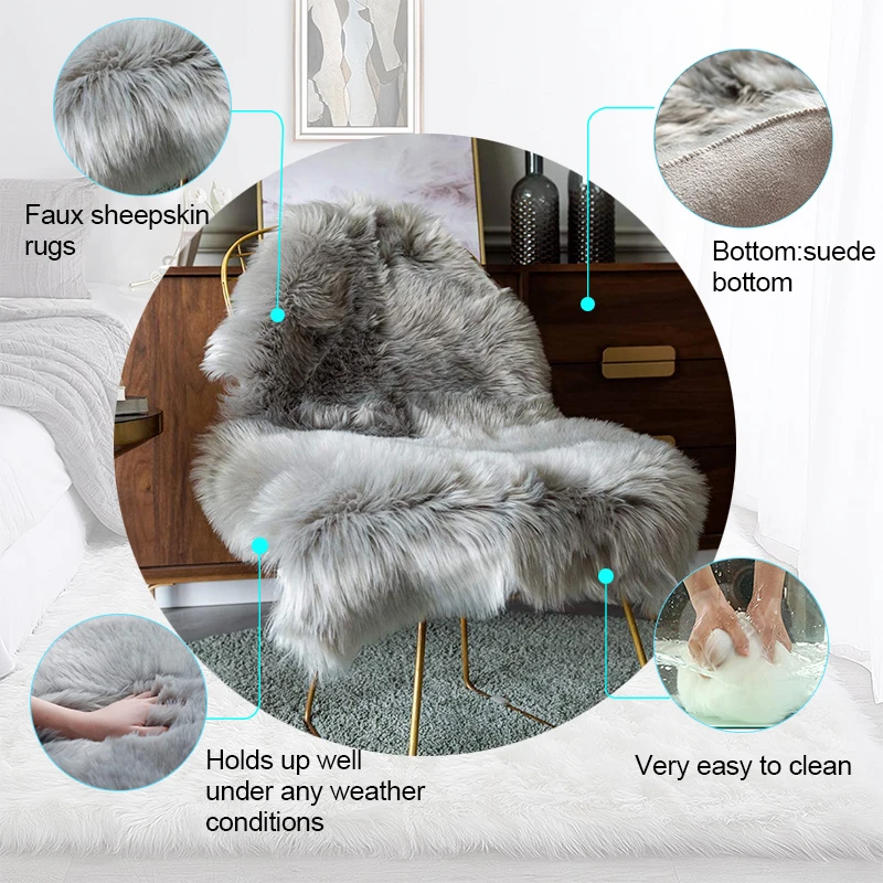 Large fluffy round white faux fur rug circular living room rug sheepskin fur mats fluffy rug shaggy carpet