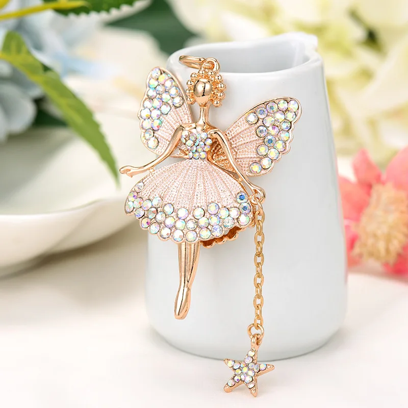 Wholesale Beautiful Ballet Keychain Flower Fairy Water Diamond Butter Delicate Dance Keychain