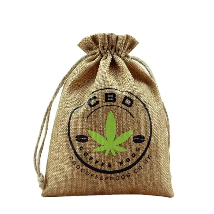 Custom Logo Printed Christmas Gift Drawstring Jute Gunny Pouch 100% Natural Burlap Jute Shopping Bags Brown Coffee Jute Bags