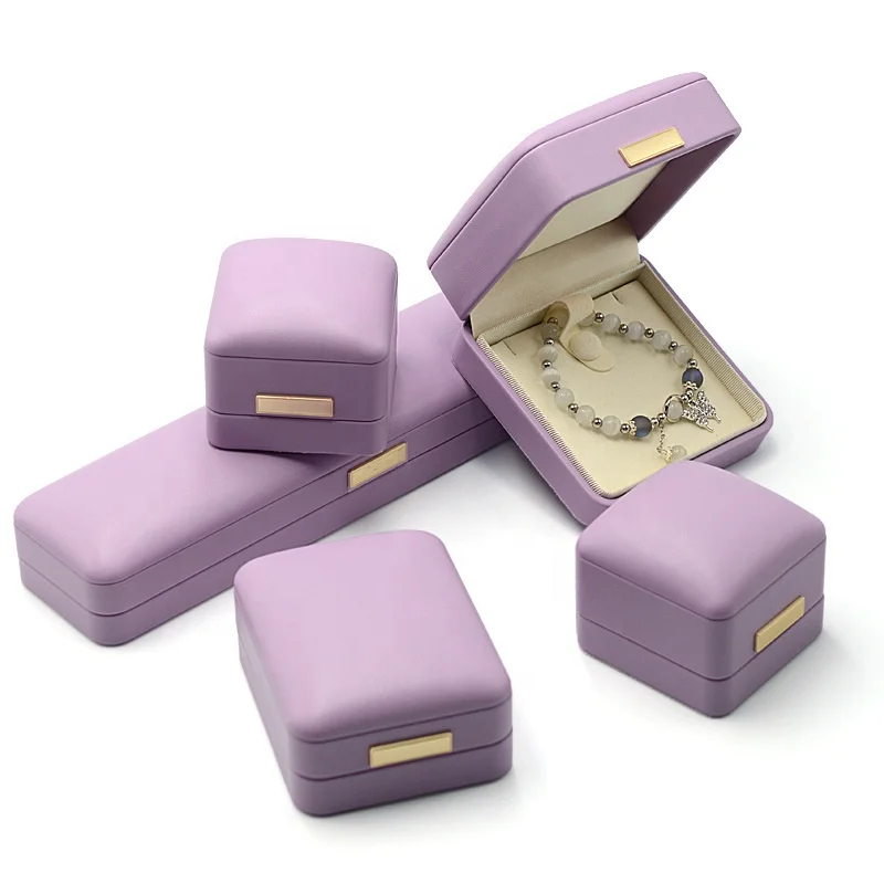 High end luxury proposal engagement gold label PU leather ring necklace earrings bracelet jewelry gift packaging jewelry box