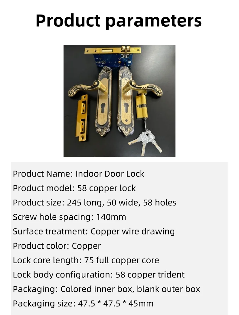 Yellow Bronze Aluminum Alloy Interior Door Lock European Style Bedroom Door Lock