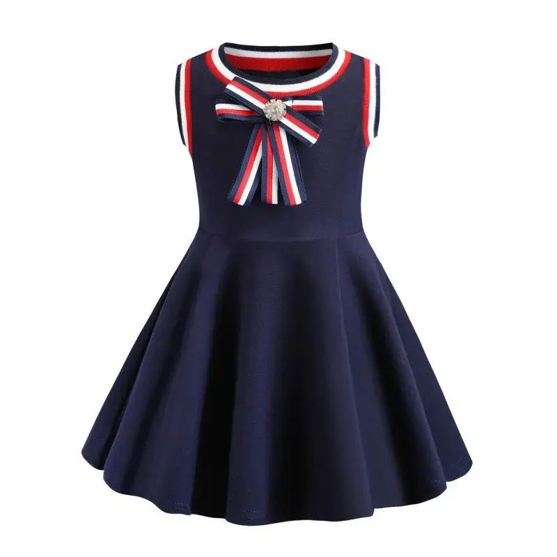 
Summer girls elegant dresses short sleeve turn down collar designer cotton baby kids clothing dress 
