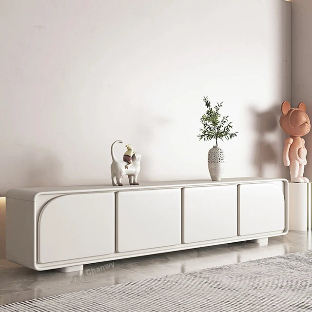 C71 Modern simple cream style household living room solid wood storage TV cabinet tea table combination