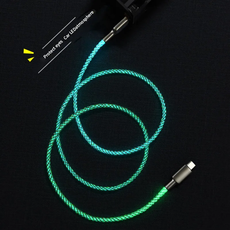 New Rgb 5a Colorful Gradual Ziny Alloy Changing Data Cord Usb Type C Led Light Glow Multicolor Gradient 66w Fast Charge Cable