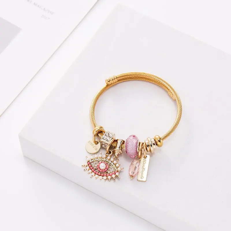 Women Vintage Diy Evil Eye Crystal Rock Pendant Adjustable Bracelet Boho Fatima Turkish Evil Eye Bracelet Meaning