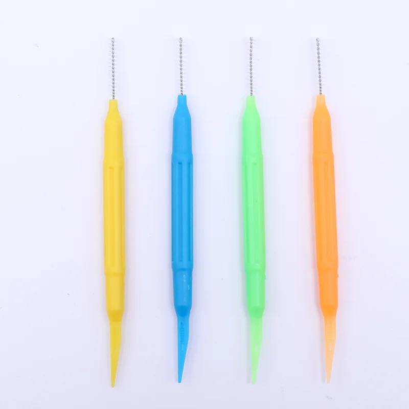 Manufacturer direct thin pole dual purpose interdental cleaning brush nylon interdental brush.