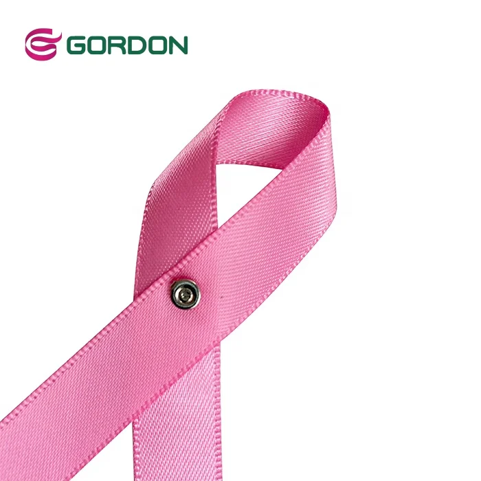 Gordon Ribbons Handmade Aids Awareness Ribbons Pink Satin Aids Ribbon Bow With Metal Button Custom Caracters Girls