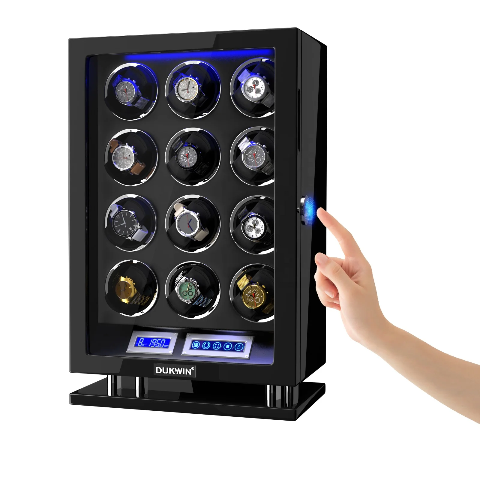 Логотип на заказ Oem Odm Orbit Gyro 12 слотов Winder Watch Remote Control Fingerprint Lock LED Box автоматический