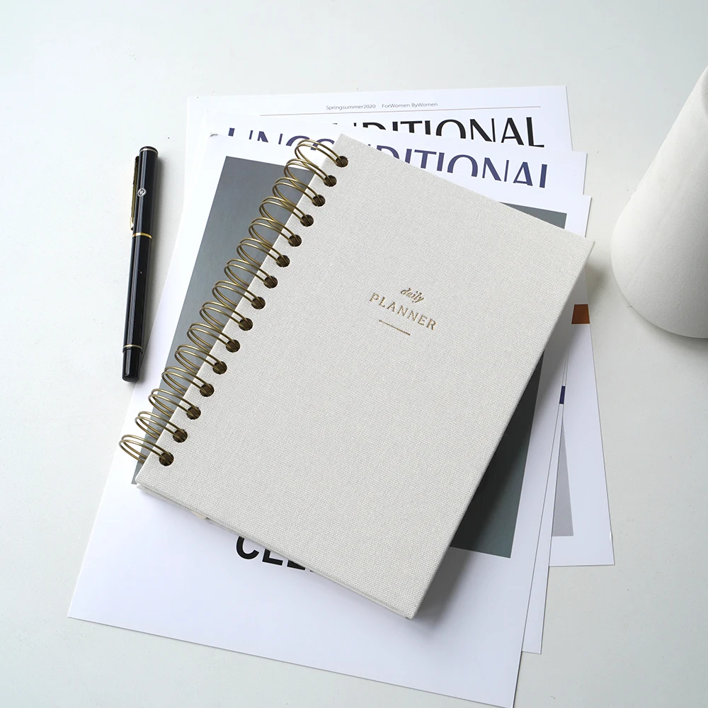 Wholesale Custom High Quality Linen Logo Diary Spiral Printed Journal Hard Cover Strawberry Goose Planner