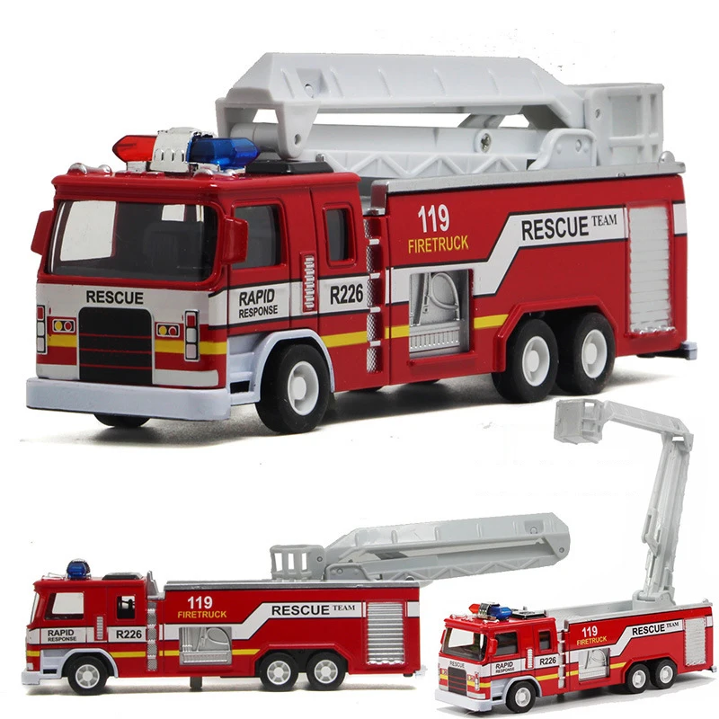 Friction Diecast Toy Vehicles Simulation Fire Truck Stretchable Die cast Truck Model Toys Truck Model Rescue Fire Engine Car Toy