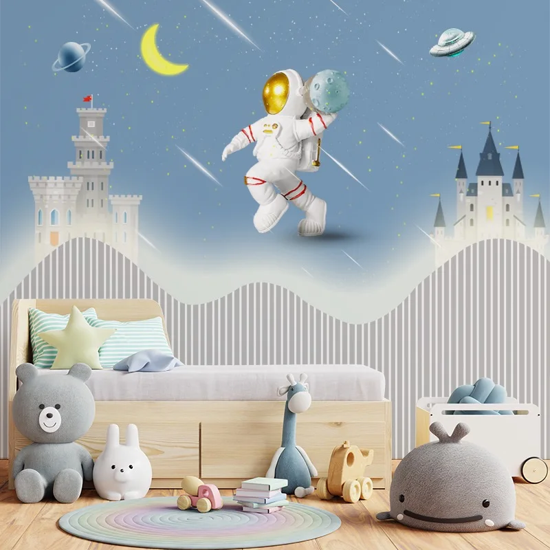 kids room astronaut 3d wallpaper fantasy starry sky wall cloth cartoon universe environmental bedroom wall fabric