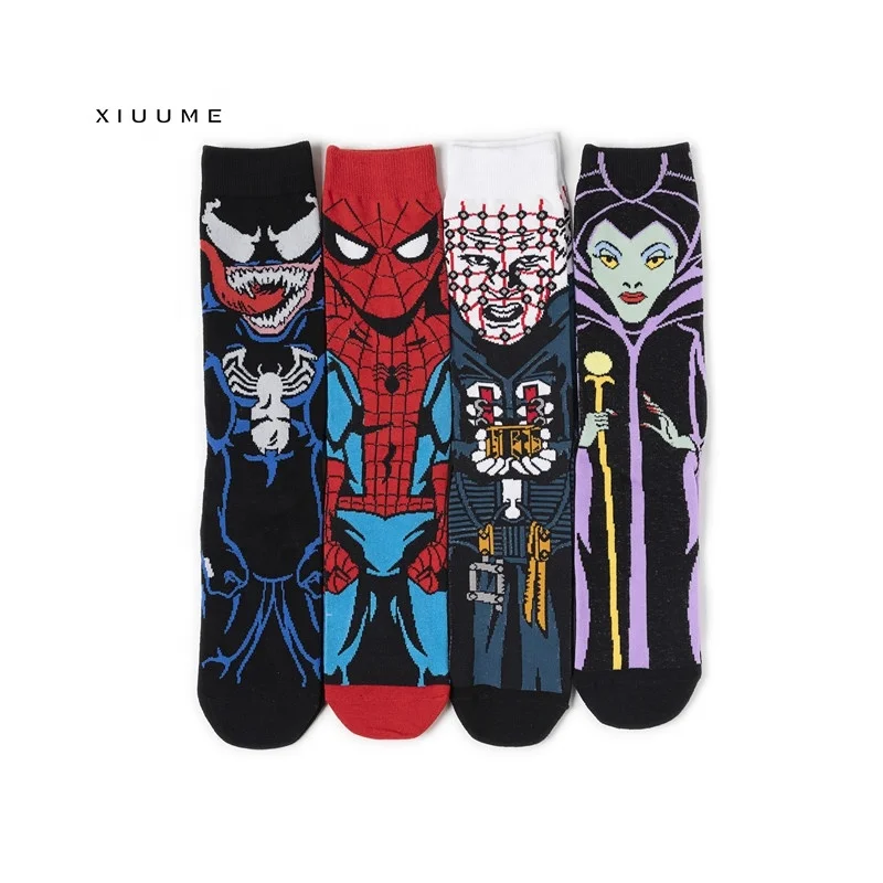 Amazon hotsale fashion Venom Spiderman comics cotton cute teen boys tube cartoon socks