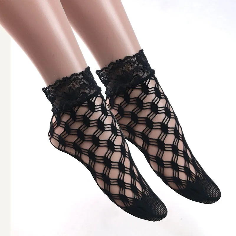 Summer sexy black socks hollowed out thin jacquard fish net socks